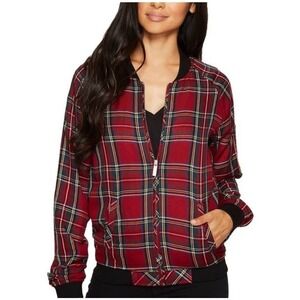 Plaid Bomber Jacket Size Small Red‎ Sporty Preppy Streetwear Academia Layering